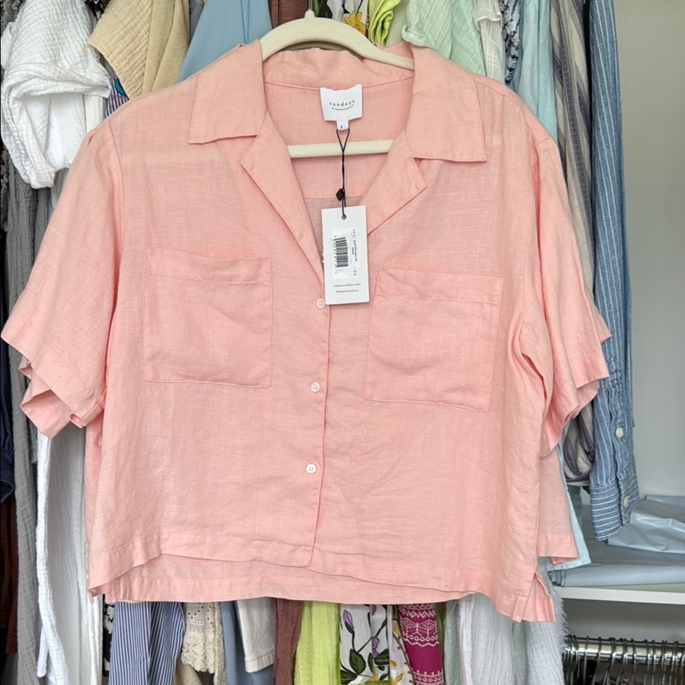 Sundays Peach Boxy Crop Button Down Shirt